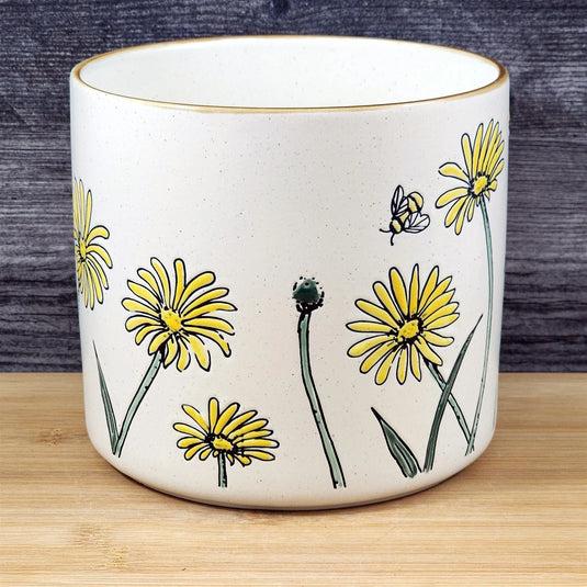 Daisy Bee Field Planter Utensil Organizer Succulent Plant Ceramic Blue Sky 6.5in