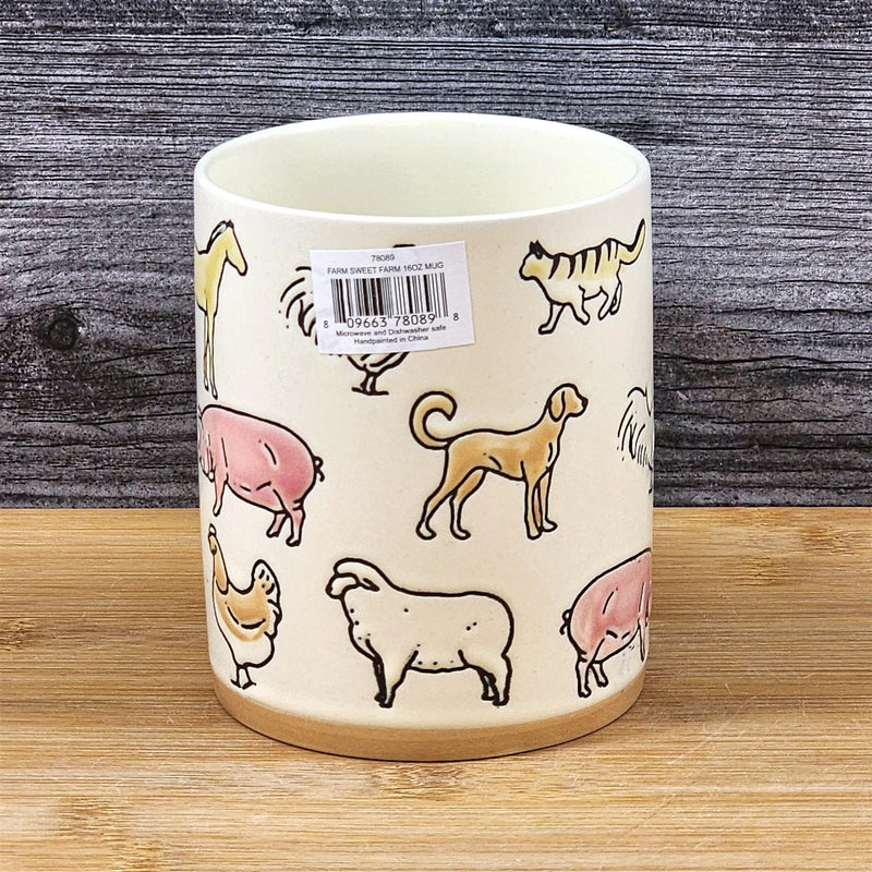 Load image into Gallery viewer, Coffee Mug Rustic Farm Animals Cow Pig Rooster Dog Ceramic Tea Cup Blue Sky 16oz
