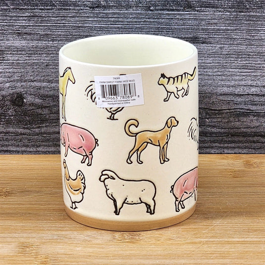 Coffee Mug Rustic Farm Animals Cow Pig Rooster Dog Ceramic Tea Cup Blue Sky 16oz