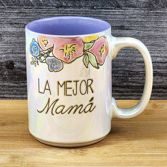 Spanish Coffee Mug La Mejor Mama "Best Mom" Cup Floral Blue Sky Ceramic 18oz