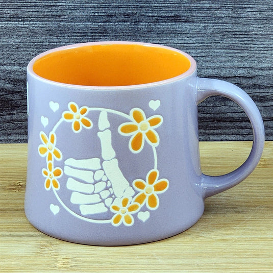 Skeleton Hand Thumbs Up Coffee Mug Halloween Orange Ceramic Cup Blue Sky 18oz