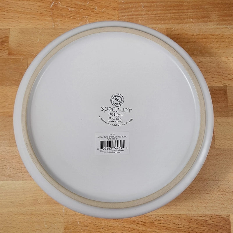 Load image into Gallery viewer, Dog Water Food Bowl Embossed Treat Dish Ceramic Turquoise Inside by Blue Sky
