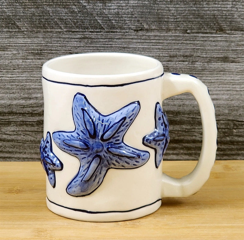 Load image into Gallery viewer, Magic Sea Star Fish Cobalt Coffee Mug Embossed Nautical Tea Cup Ceramic Blue Sky
