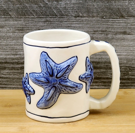 Magic Sea Star Fish Cobalt Coffee Mug Embossed Nautical Tea Cup Ceramic Blue Sky
