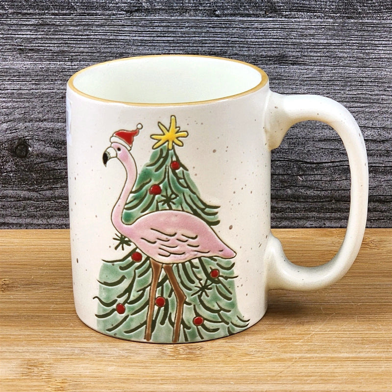 Load image into Gallery viewer, Flamingo and Christmas Tree Coffee Tea Mug Holiday Cup Ceramic Blue Sky 18 oz

