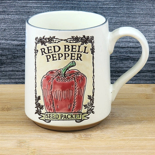 Red Bell Pepper Coffee Mug Ceramic Tea Cup Embossed Garden Blue Sky 17oz