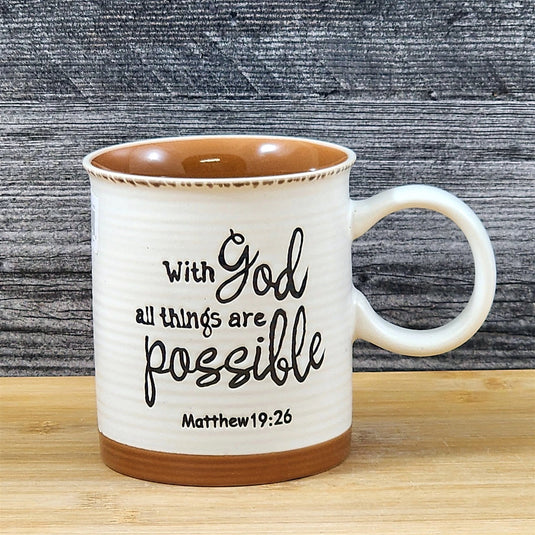 Religious Coffee Mug Mathew 19:26 Inspirational Tea Cup Ceramic Blue Sky 18oz