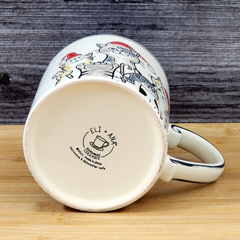 Load image into Gallery viewer, Christmas Cats in Santa Hat Ceramic Mug Blue Sky Ceramic Red Cup Holiday 21oz
