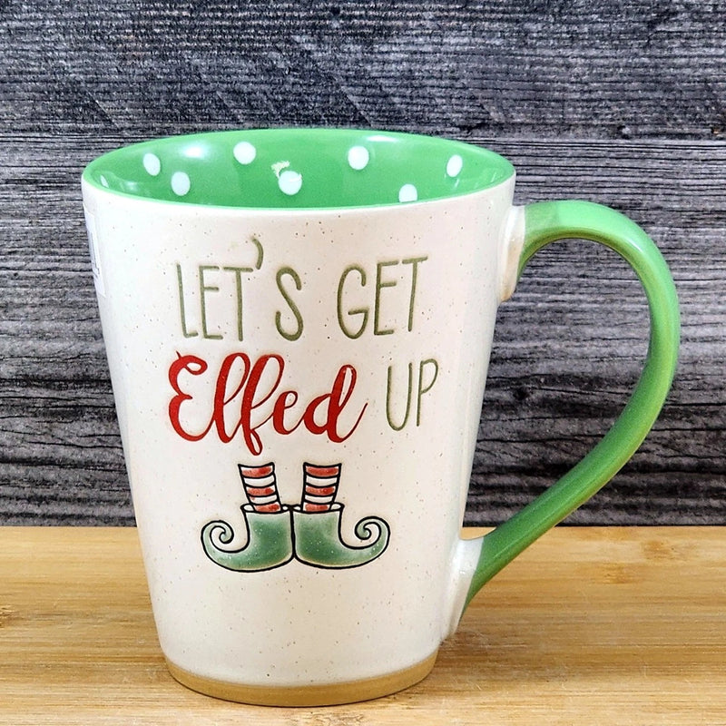 Load image into Gallery viewer, Elf Saying Holiday Coffee Mug Ceramic Green Christmas Embossed Cup Blue Sky 18oz
