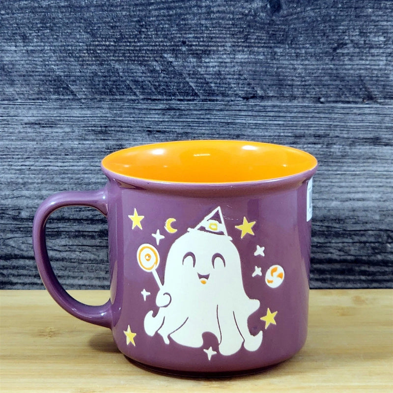 Load image into Gallery viewer, Halloween Whimsical Ghost Mug Ceramic Coffee Tea Cup Orange Purple Blue Sky 17oz
