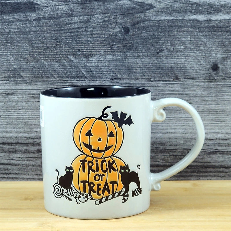 Load image into Gallery viewer, Pumpkins Halloween Coffee Mug Black Cats Ceramic Embossed Tea Cup Blue Sky 21oz
