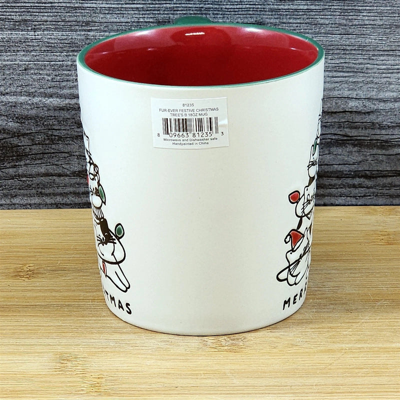 Load image into Gallery viewer, Christmas Cats in Santa Hats Tree Mug Blue Sky Ceramic Red Cup Holiday 18oz
