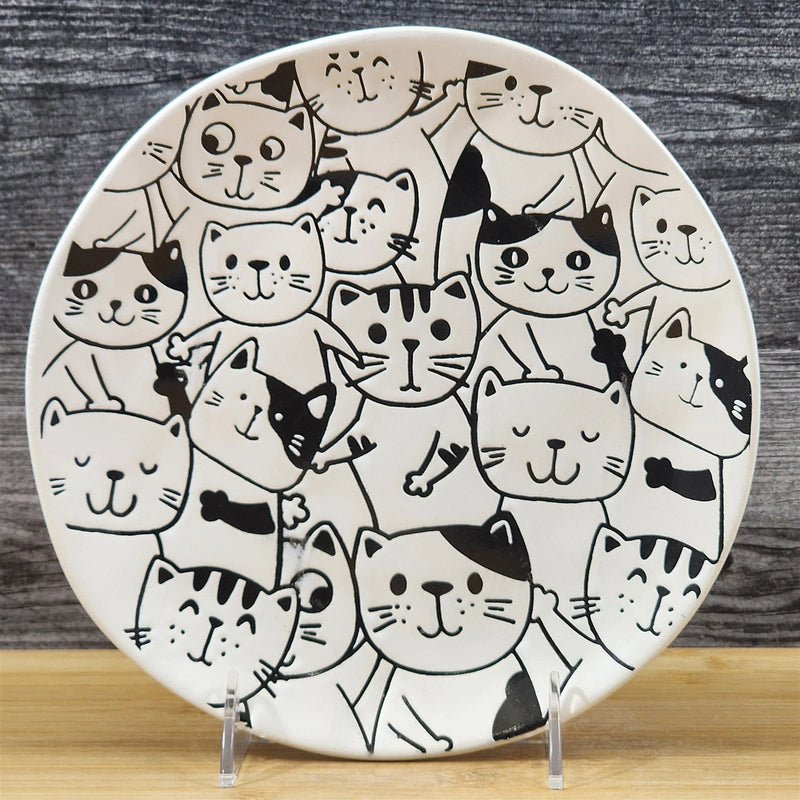 Load image into Gallery viewer, Whimsical Cat Faces Salad Plate Serving Tray Embossed Ceramic Blue Sky 8 in
