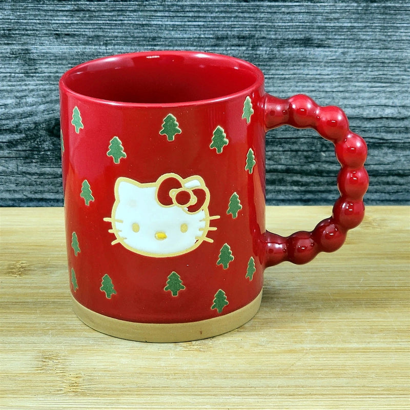 Load image into Gallery viewer, Hello Kitty Coffee Mug Christmas Trees Ceramic Holiday Red Cup Blue Sky 16oz
