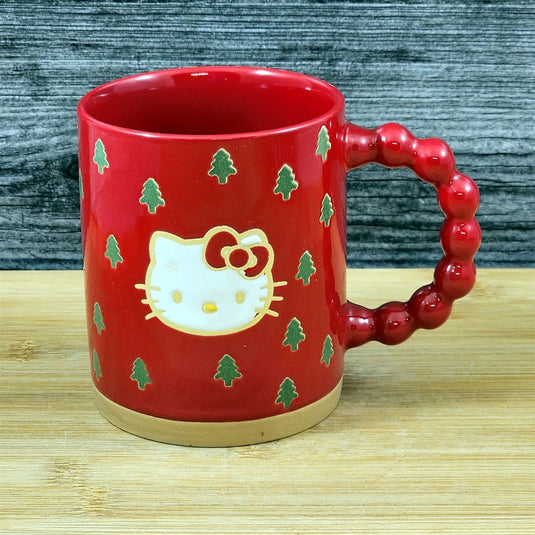 Hello Kitty Coffee Mug Christmas Trees Ceramic Holiday Red Cup Blue Sky 16oz