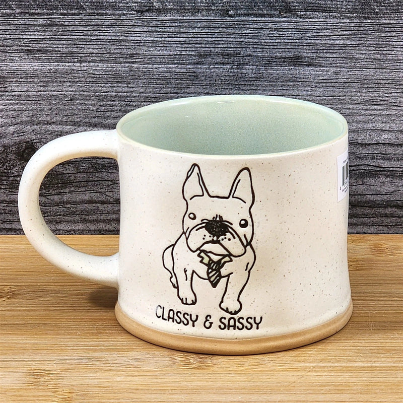 Load image into Gallery viewer, French Bulldog Coffee Tea Cup Classy Sassy Dog Mug Blue Sky Ceramic Embossed
