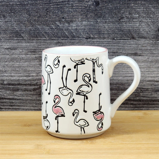 Tropical Flamingo Ceramic Coffee Tea Mug Pink Bird Embossed 18 oz Cup Blue Sky