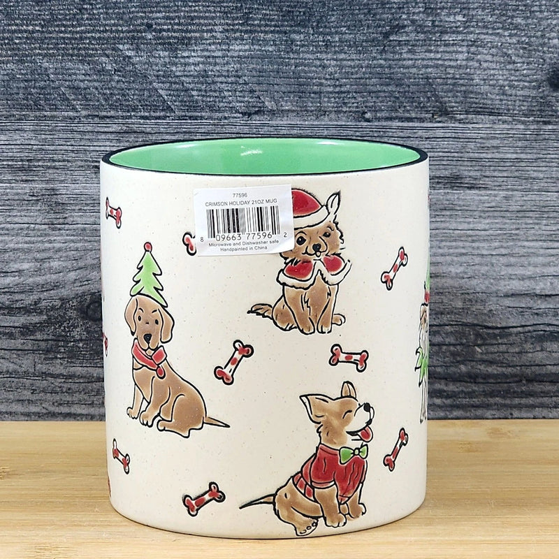 Load image into Gallery viewer, Christmas Dogs in Santa Hat Ceramic Mug Blue Sky Ceramic Embossed Green Cup 21oz
