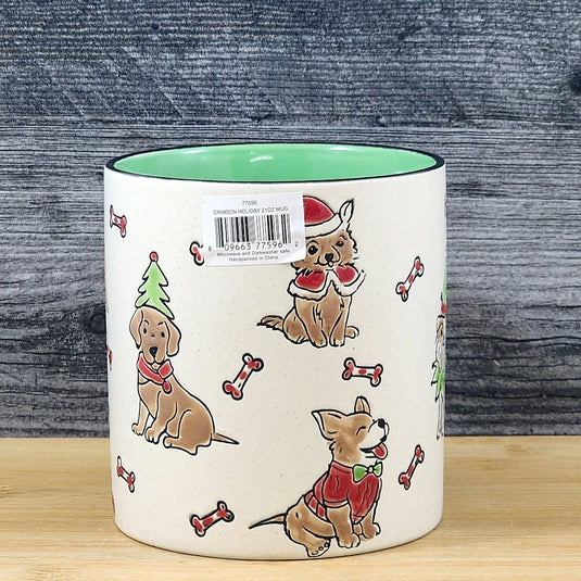 Christmas Dogs in Santa Hat Ceramic Mug Blue Sky Ceramic Embossed Green Cup 21oz