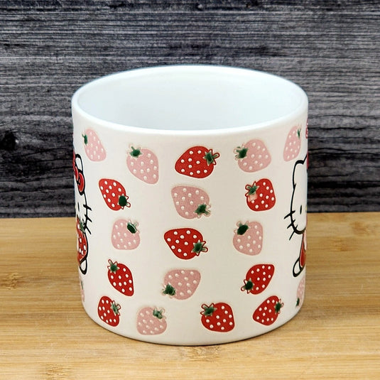 Hello Kitty Strawberry Coffee Mug Red Ceramic Tea Cup Blue Sky Embossed 18oz