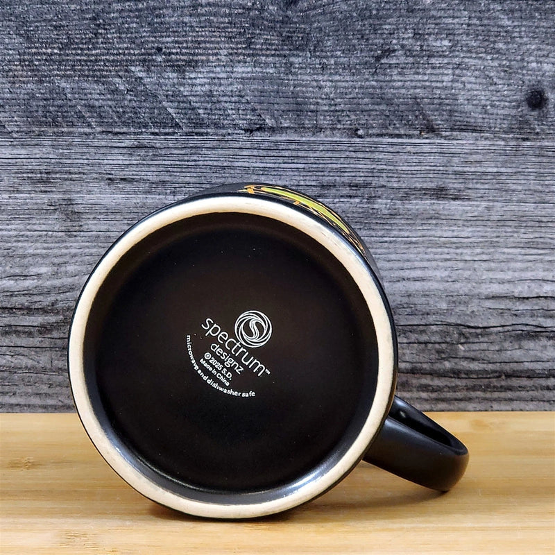 Load image into Gallery viewer, Whimsical Black Orange Halloween Mug Witch Cat Jack-O-Lanterns Ceramic Blue Sky
