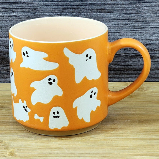 Halloween Ghost Mug Ceramic Coffee Tea Cup Orange Whimsical by Blue Sky 18oz