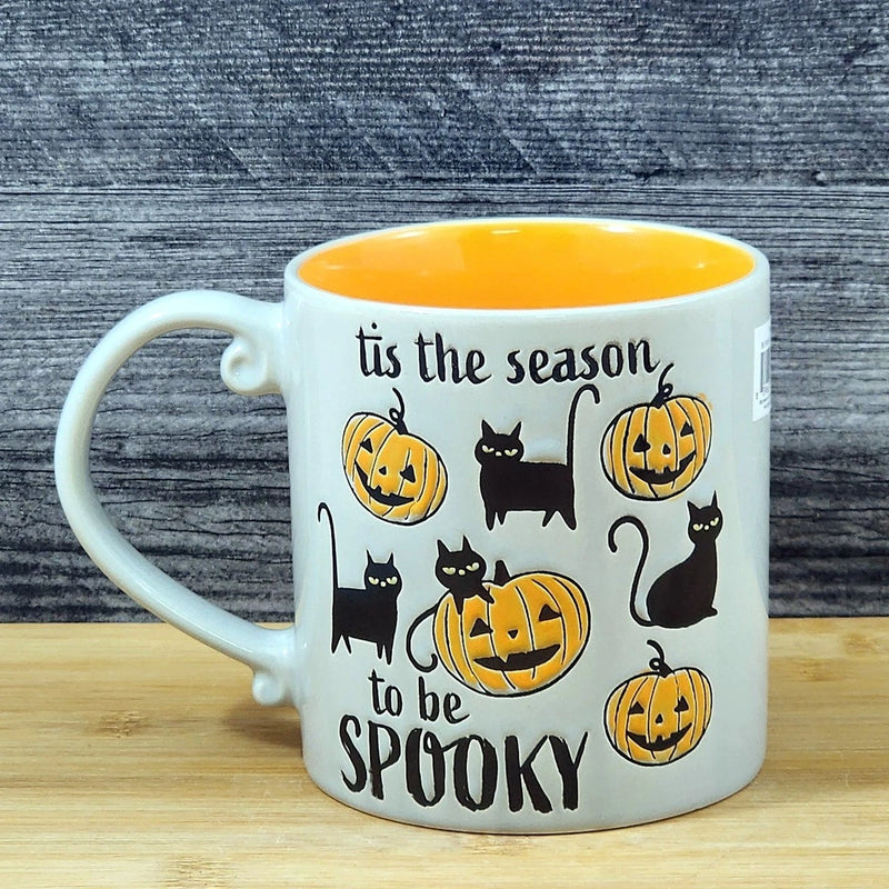Load image into Gallery viewer, Halloween Black Cat Coffee Mug Pumpkins Ceramic Orange Tea Cup Blue Sky 21oz
