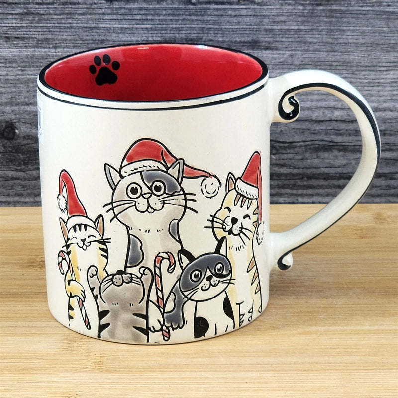 Load image into Gallery viewer, Christmas Cats in Santa Hat Ceramic Mug Blue Sky Ceramic Red Cup Holiday 21oz
