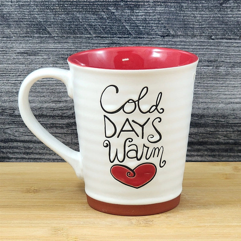Load image into Gallery viewer, Colds Day Warm Heart Coffee Mug Red White Embossed Christmas Tea Cup Blue Sky
