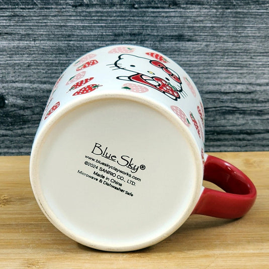 Hello Kitty Strawberry Coffee Mug Red Ceramic Tea Cup Blue Sky Embossed 18oz