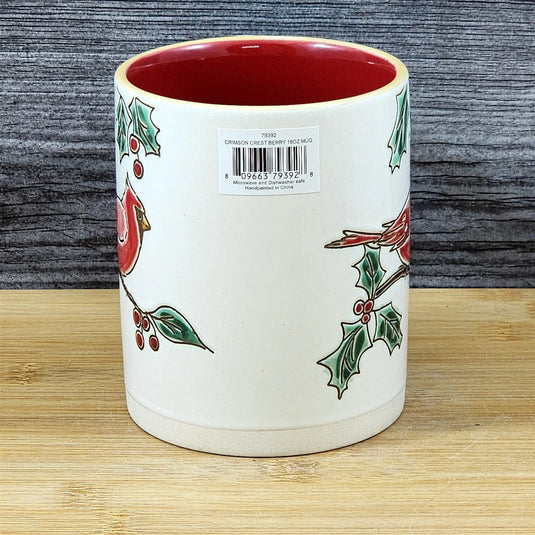 Christmas Red Cardinal Coffee Mug Ceramic Holiday Embossed Cup Blue Sky 16oz