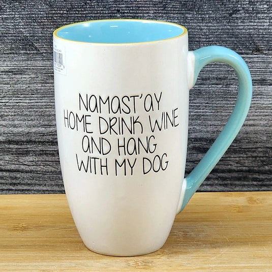 Namast'ay Home With My Dogs and Wine Coffee Mug Embossed Ceramic Cup Blue Sky