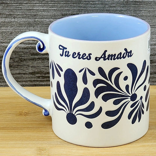 You are Loved Spanish Coffee Mug Cup Ceramic Embossed Blue 21oz by Blue Sky