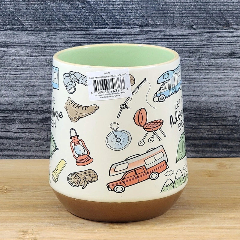 Load image into Gallery viewer, Camping Lover Coffee Mug Camper Tent Embossed Tea Cup Ceramic Blue Sky 18oz
