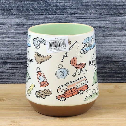 Camping Lover Coffee Mug Camper Tent Embossed Tea Cup Ceramic Blue Sky 18oz