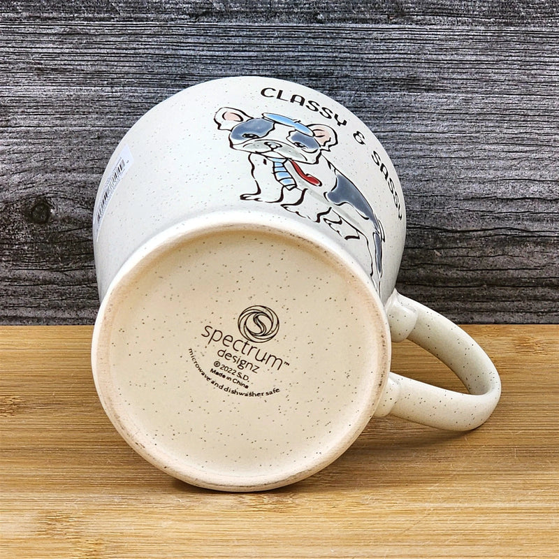 Load image into Gallery viewer, French Bulldog Coffee Cup Classy Sassy Dog Mug Blue Sky Ceramic Embossed 17 oz
