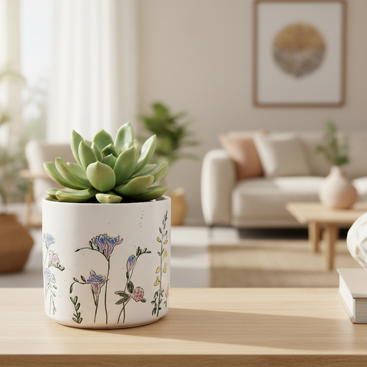 Garden Wildflowers Planter Utensil Organizer Plant Ceramic Crock Blue Sky 5in