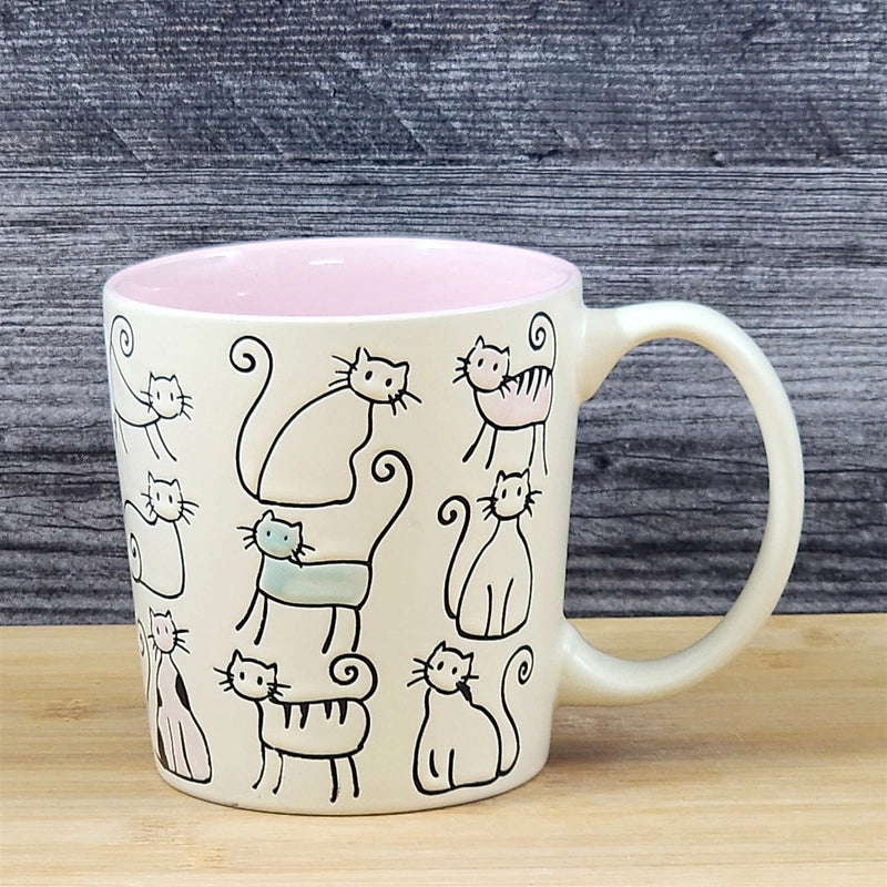 Load image into Gallery viewer, Cat Lover Coffee Mug Ceramic Tea Cup by Blue Sky Pastel Pink 18oz Embossed
