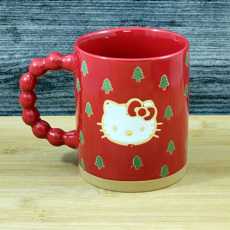 Load image into Gallery viewer, Hello Kitty Coffee Mug Christmas Trees Ceramic Holiday Red Cup Blue Sky 16oz
