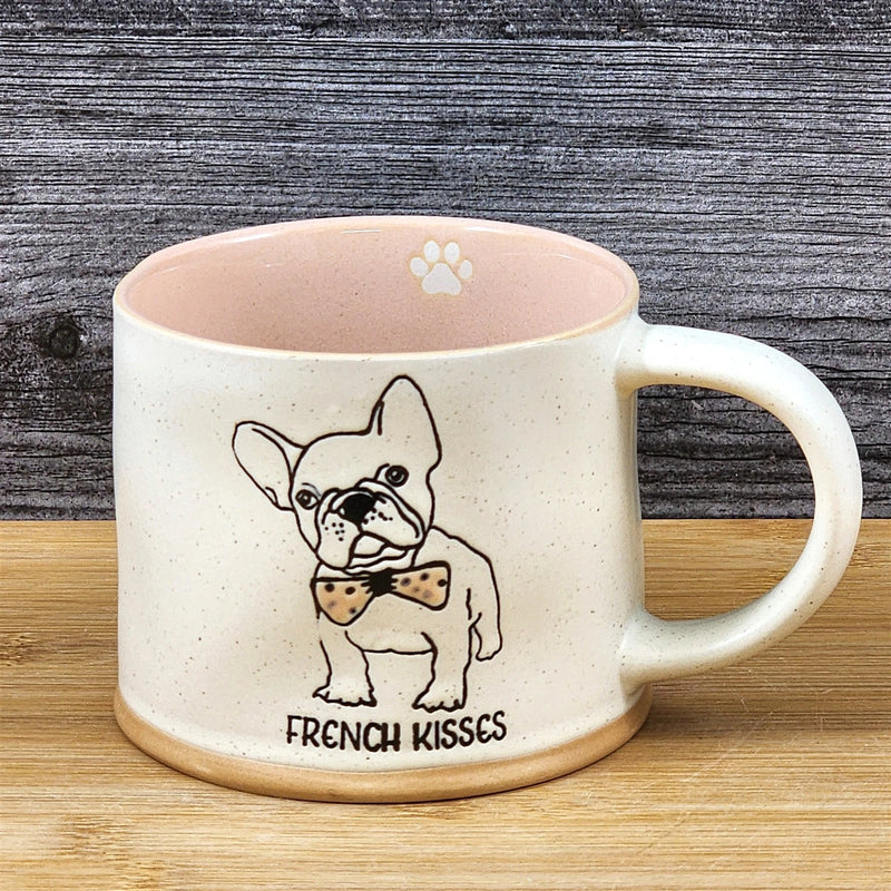 Load image into Gallery viewer, French Bulldog Coffee Tea Cup Kisses Dog Mug Blue Sky Ceramic Embossed 17 oz
