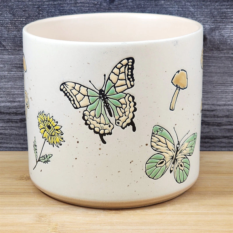 Load image into Gallery viewer, Butterfly and Mushroom Flower Planter Pot Utensil Holder Ceramic 5in Blue Sky
