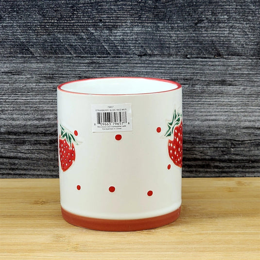 Strawberry Bliss Coffee Mug Ceramic Tea Cup Blue Sky Embossed Botanical 18oz