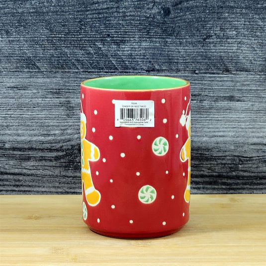 Holiday Gingerbread Christmas Coffee Mug Ceramic Cup Red Green 18oz Blue Sky
