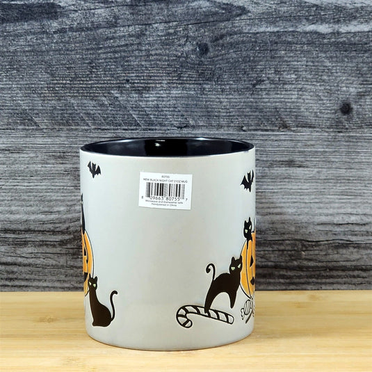 Halloween Coffee Mug Pumpkins Black Cats Ceramic Embossed Tea Cup Blue Sky 21oz