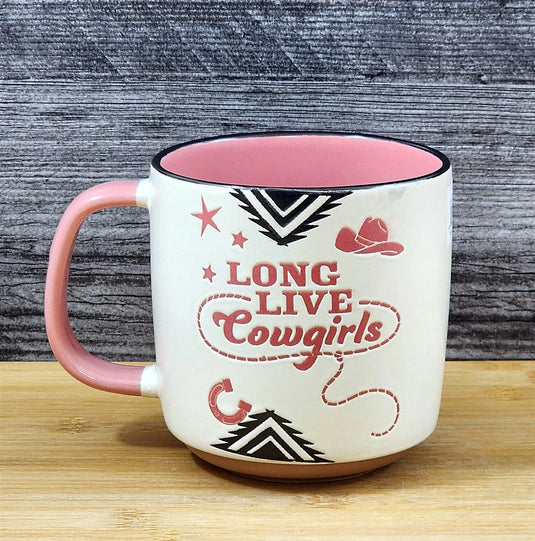 Country Western Coffee Mug Pink Cowgirls Southwest Ceramic Tea Cup Blue Sky 17oz