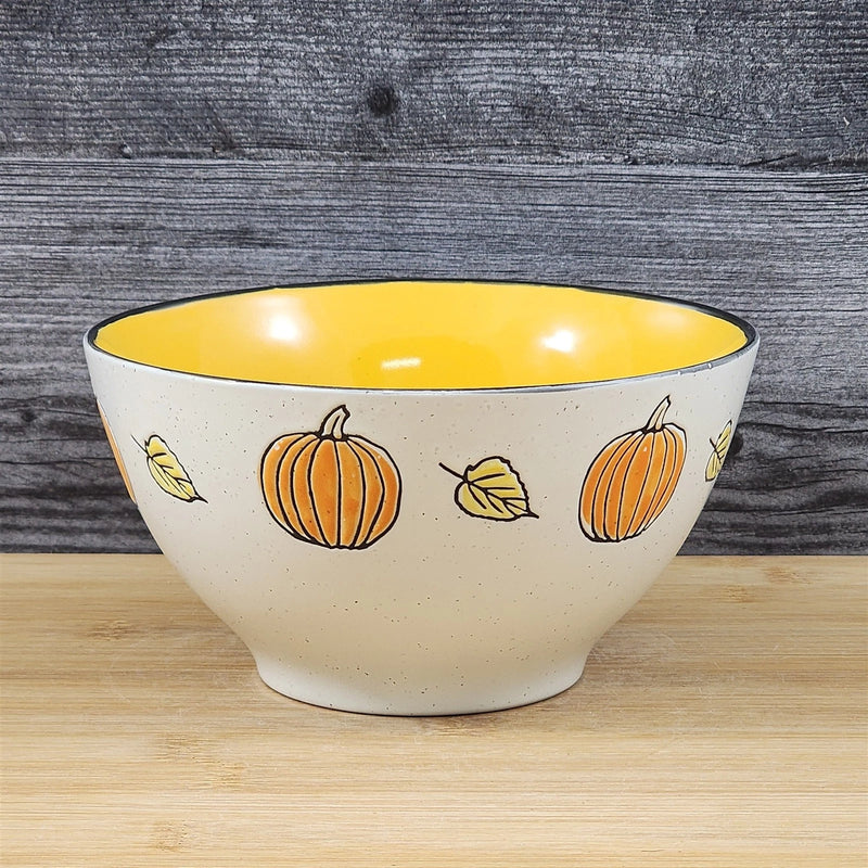 Load image into Gallery viewer, Halloween Pumpkin Serving Bowl Round Ceramic Orange Fall Autumn 8" Blue Sky
