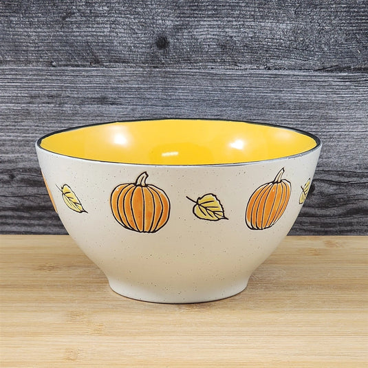 Halloween Pumpkin Serving Bowl Round Ceramic Orange Fall Autumn 8" Blue Sky