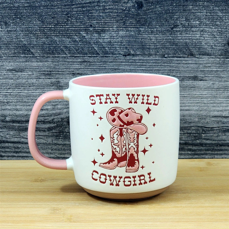 Load image into Gallery viewer, Country Western Coffee Mug Pink Wild Cowgirl Ceramic Tea Cup Blue Sky 18oz
