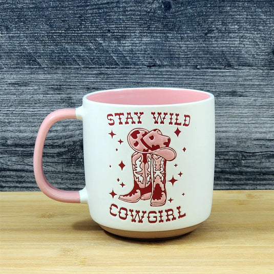 Country Western Coffee Mug Pink Wild Cowgirl Ceramic Tea Cup Blue Sky 18oz