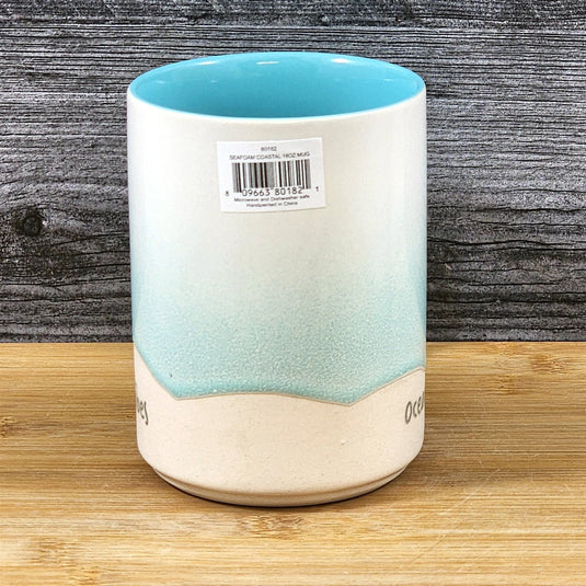 Beach Seafoam Coffee Mug Ocean Coastal Tea Cup Embossed Ceramic Blue Sky 18oz